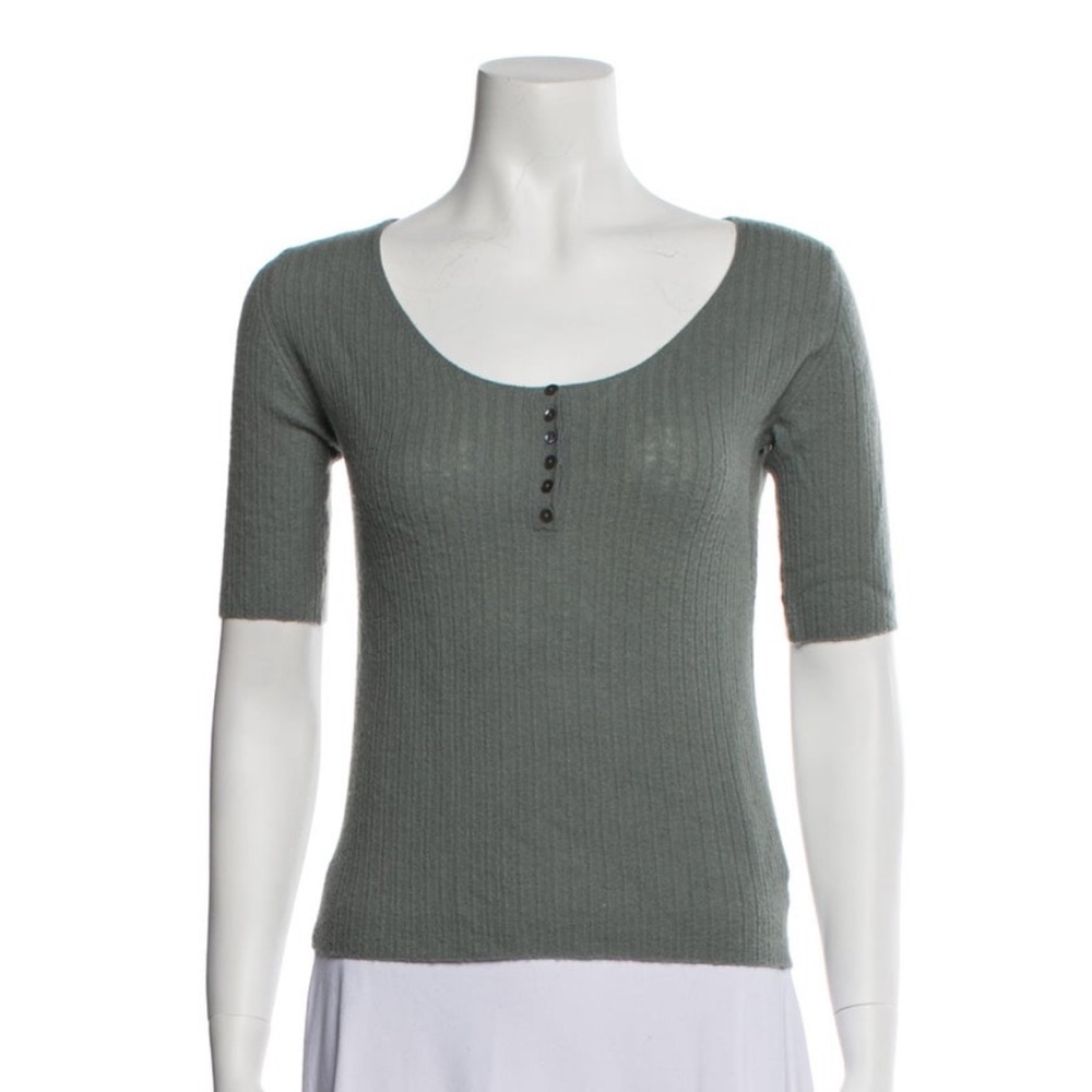 Vince Green Ribbed Fitted Blouse